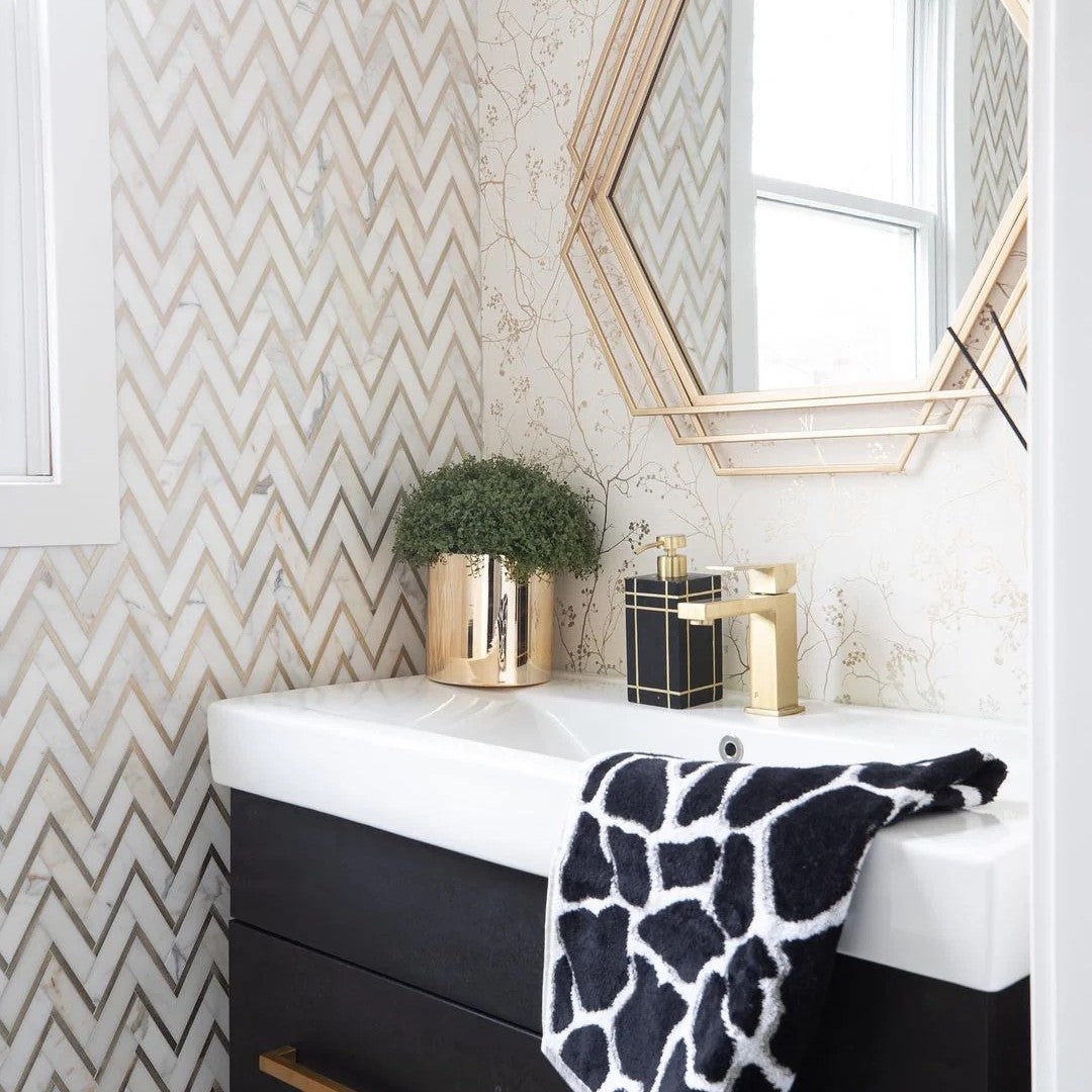 Rickert-11-x-13-Chevron-Polished-Marble-Mosaic-Calacatta-Gold-w/-Silver-Line