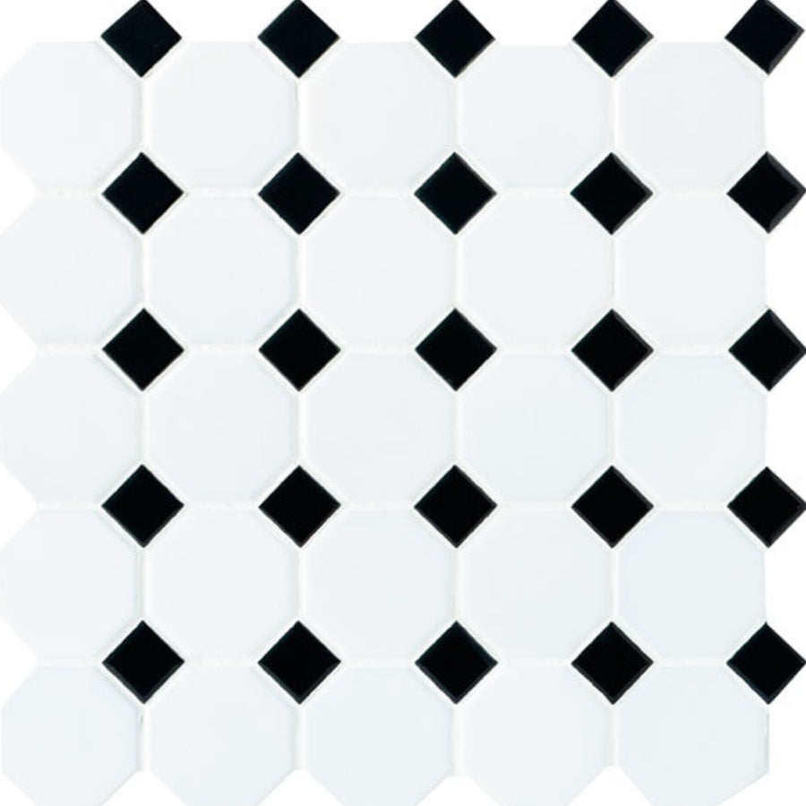 Daltile Octagon & Dot 2" x 2" Black Dot Mosaic